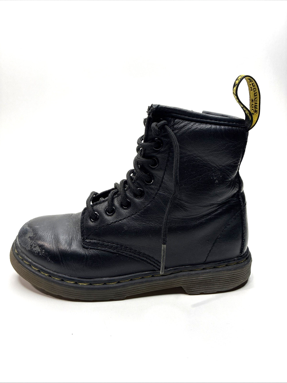 Dr. Martens Delaney Kids US 11 EU 28 Black Leather Lace Up Combat Boots